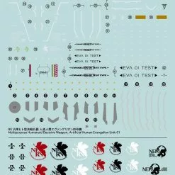 Bandai Evangelion Decal #1 For RG Eva Unit-01 Test Type And Unit-00 DX Positron Cannon Set Water Slide/Transfer Decals 2-Pack Model Kit Decals